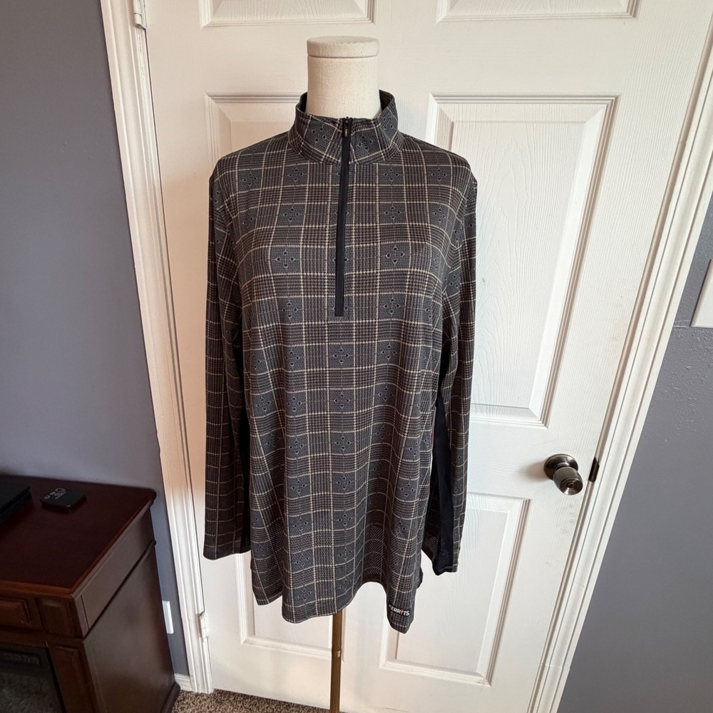 Kerrits Women 1X Plaid Quarter Zip Long Sleeve Equestrian Riding Top Brown Grey
